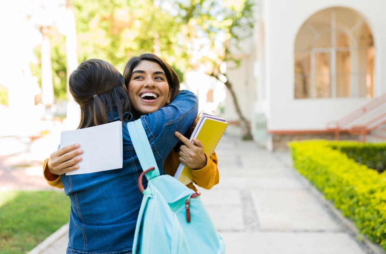 A college admission letter might come from a school you haven't applied to – or even heard of. <a href="https://www.gettyimages.com/detail/photo/hispanic-woman-celebrating-getting-into-college-royalty-free-image/1362971867" rel="nofollow noopener" target="_blank" data-ylk="slk:Antonio_Diaz / iStock / Getty Images Plus via Getty Images;elm:context_link;itc:0;sec:content-canvas" class="link ">Antonio_Diaz / iStock / Getty Images Plus via Getty Images</a>