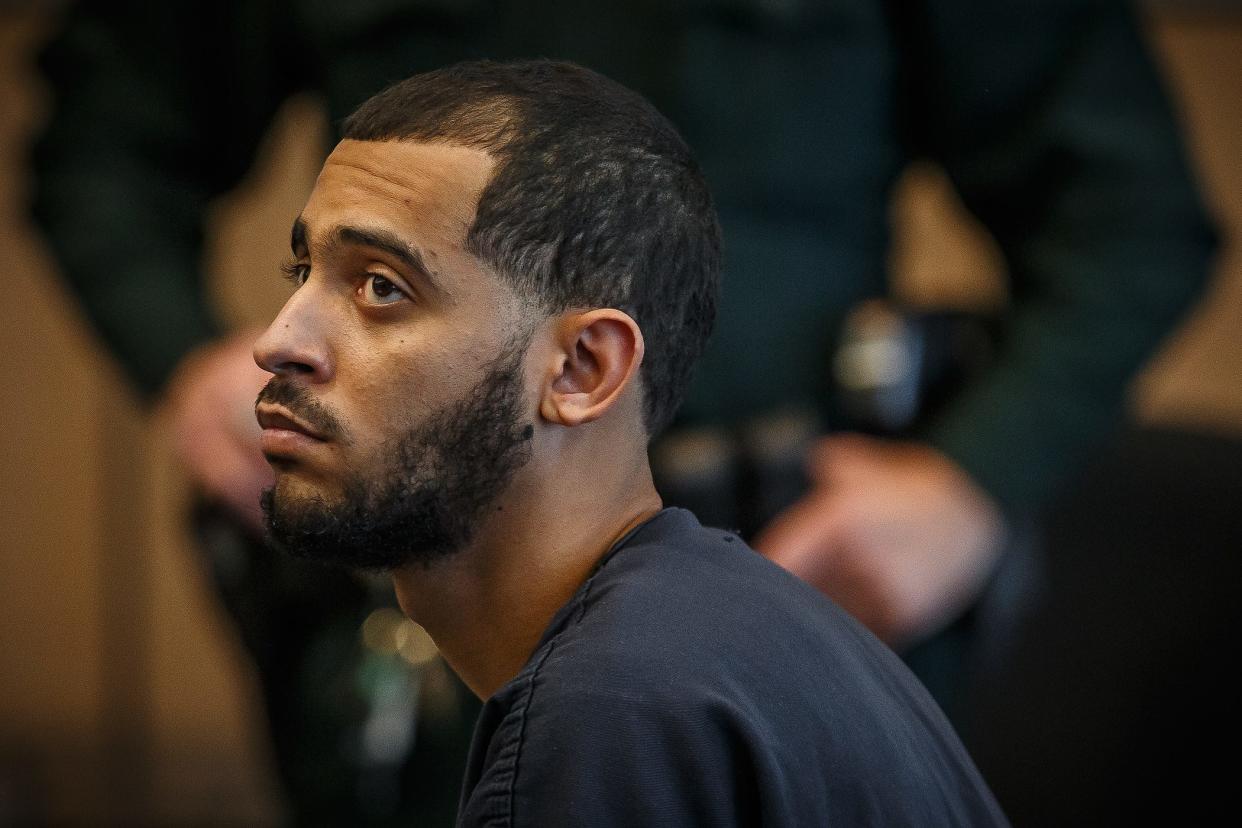 Jorge Dupre Lachazo sits during his sentencing hearing for at the Palm Beach County Courthouse in West Palm Beach, Fla, on April 5, 2023. He will serve a life sentence for the murder of Evelyn Udell.