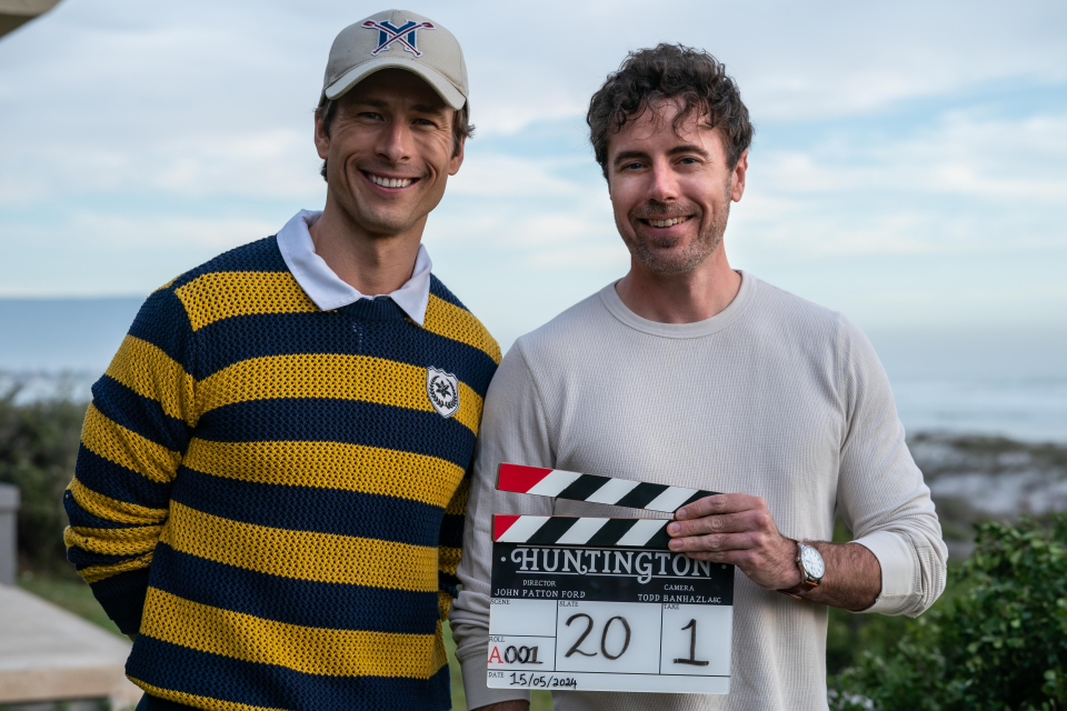 (L-R) Glen Powell and John Patton Ford on the set of ‘Huntington’