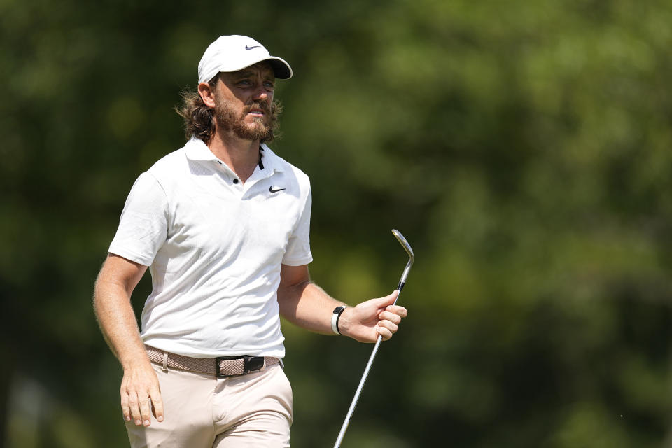 Tommy Fleetwood walks on the first hole during the final round of the St. Jude Championship golf tournament Sunday, Aug. 13, 2023, in Memphis, Tenn. (AP Photo/George Walker IV)