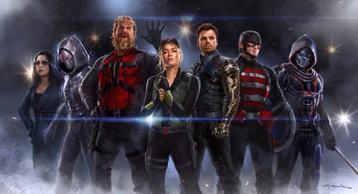 The team line-up for Thunderbolts in concept art.