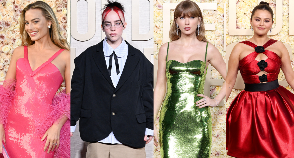 Margot Robbie, Billie Eilish, Taylor Swift and Selena Gomez hit the Golden Globes red carpet. (Images via Getty Images)