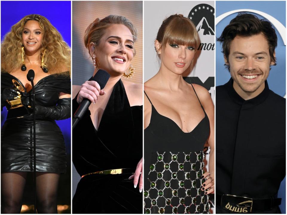 Beyonce, Adele, Taylor Swift and Harry Styles (Getty Images)