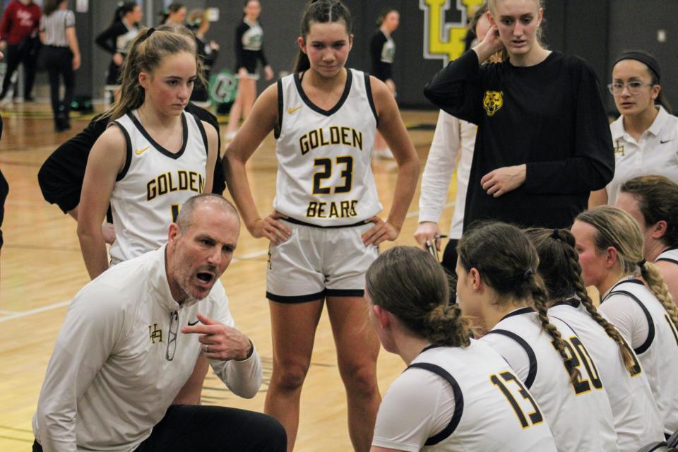 Upper Arlington girls coach John Wanke instructs his team during a 53-43 win against visiting Dublin Coffman on Friday.