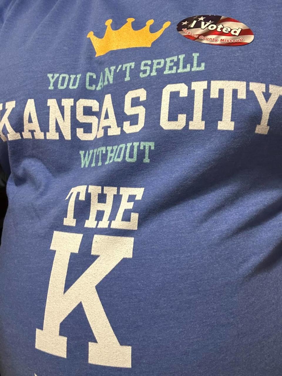 Jackson County Legislator Sean Smith showed his support for keeping the Royals at Kauffman Stadium by wearing this T-shirt on Election Day. He posted the photo on Facebook.