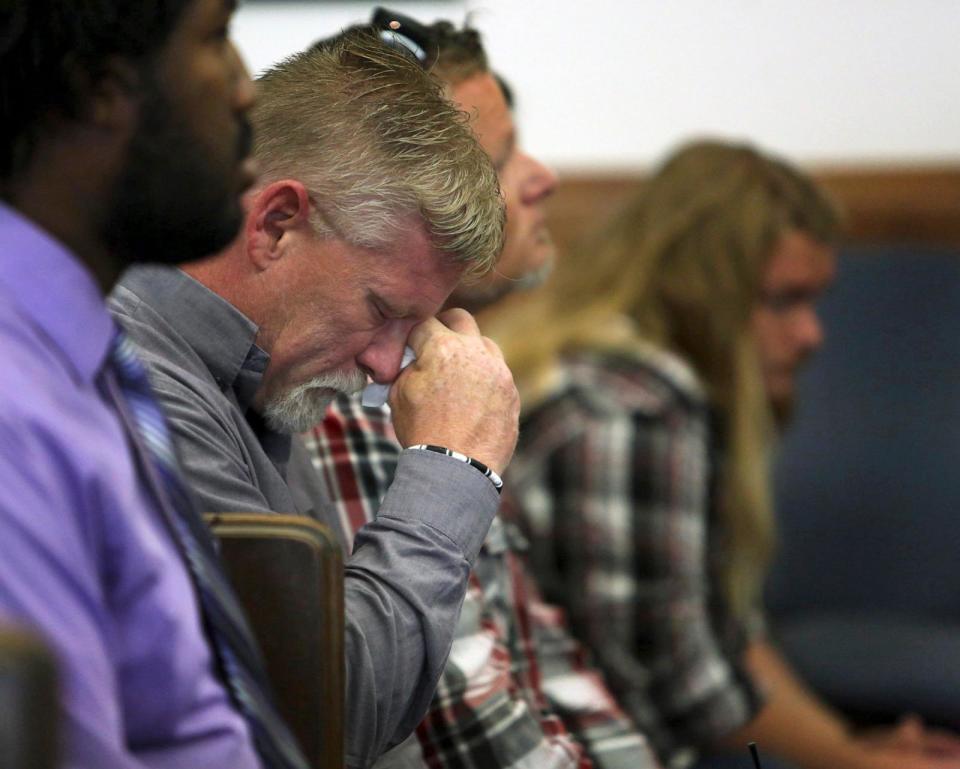 PHOTO: Shane Nicholas, father of Donovan Nicholas, 16, reacts as he listens during the sentencing of his son in Champaign County Common Pleas Court in Urbana, Ohio, July 24, 2018. (Eric Albrecht/The Columbus Dispatch via AP)