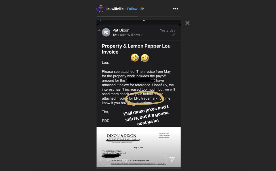 Screengrab of Lou Williams' Instagram story.