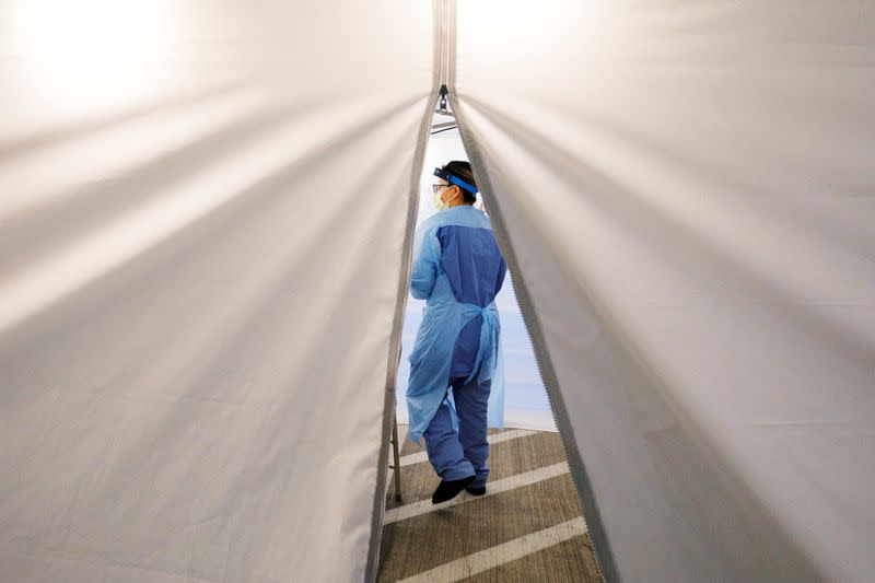 FILE PHOTO: Employees at UW Medical Center Northwest are tested for coronavirus in Seattle