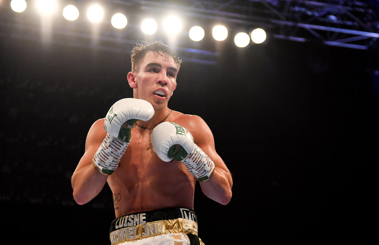 Antrim , United Kingdom - 3 August 2019; Michael Conlan during his WBA and WBO Inter-Continental Featherweight title bout against Diego Alberto Ruiz at Falls Park in Belfast. (Photo By Ramsey Cardy/Sportsfile via Getty Images)