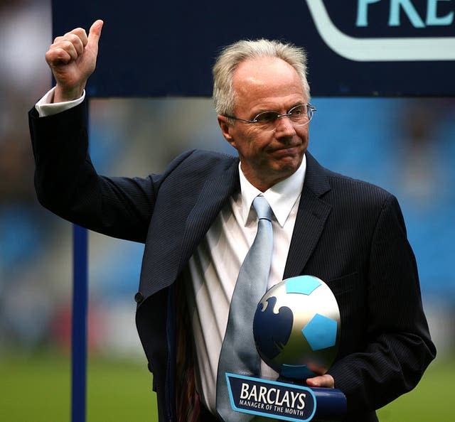 Sven-Goran Eriksson collects the the Manager of the Month award in August 2007