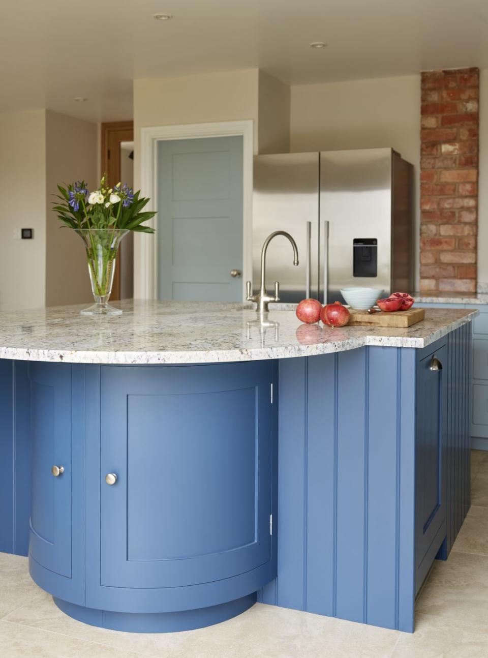 light blue kitchen island