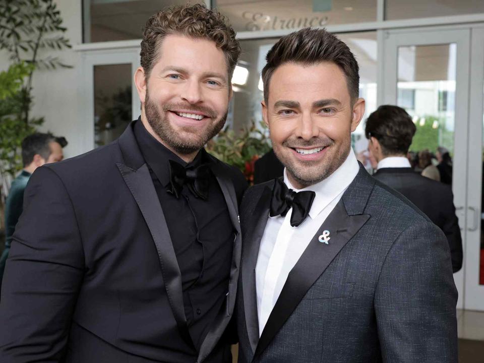 <p>Randy Shropshire/Getty</p> Jaymes Vaughan and Jonathan Bennett attend The 33rd Annual GLAAD Media Awards on April 02, 2022 in Beverly Hills, California