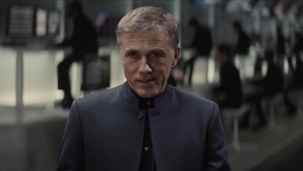  Christoph Waltz stands in his control room menacingly in Spectre. 