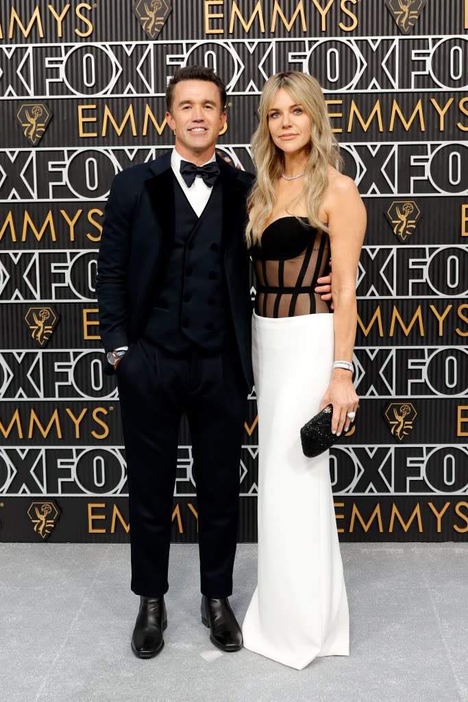 (L-R) Rob McElhenney and Kaitlin Olson attend the 75th Primetime Emmy Awards at Peacock Theater on January 15, 2024 in Los Angeles, California.