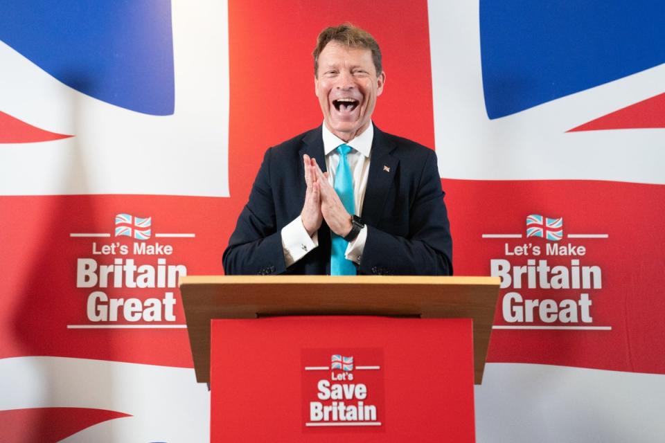 Reform gained 13% of the vote in Wellingborough and 10% in Kingswood, with the party leader Richard Tice stating it is ‘solidifying’ itself as the third largest political party in the UK (Stefan Rousseau/PA) (PA Wire)