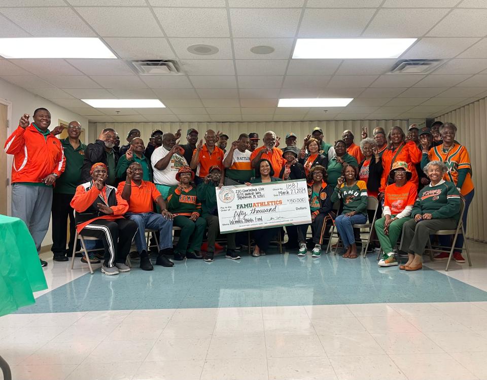 The 220 Quarterback Club presented Florida A&M Vice President and Director of Intercollegiate Athletics Tiffani-Dawn Sykes a $50,000 dollar check towards the Women's Athletic Fund at the Old West Enrichment in Tallahassee, Florida, Wednesday, March 27, 2024.