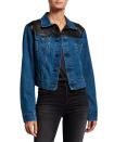 <p><strong>LaMarque</strong></p><p>https://www.neimanmarcus.com</p><p><strong>$103.00</strong></p><p><a href="https://www.neimanmarcus.com/p/lamarque-karly-cropped-denim-jacket-w-leather-prod224380230" rel="nofollow noopener" target="_blank" data-ylk="slk:Shop Now;elm:context_link;itc:0;sec:content-canvas" class="link ">Shop Now</a></p><p>The black leather here is the perfect contrast to the blue denim. </p>