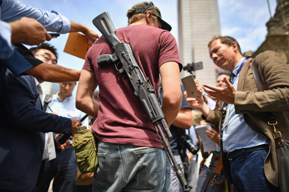 Demonstrators protest outside the RNC