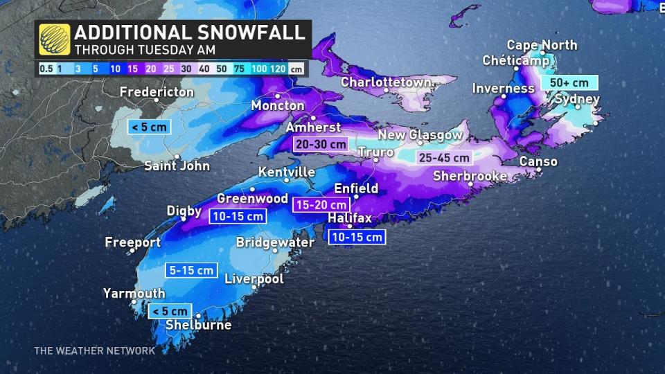 Maritimes Tuesday AM snow outlook Feb 4 2024 PM update