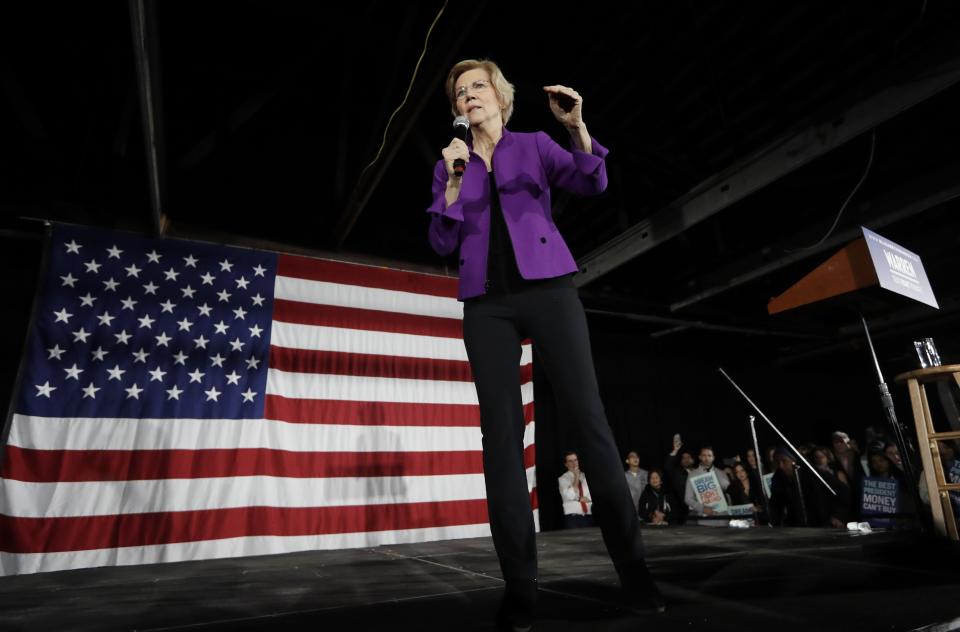 Democratic presidential candidate Sen. Elizabeth Warren, D-Mass., speaks to local residents Friday, March 8, 2019, in the Queens borough of New York. (AP Photo/Frank Franklin II)