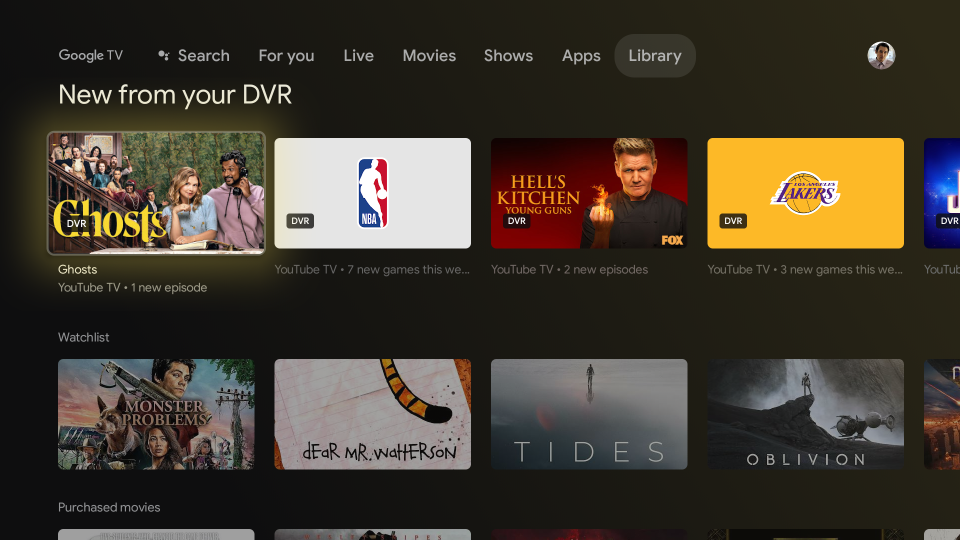 <p>The Library tab is where you go to find shows you've record, your watchlist and purchased content.</p>
