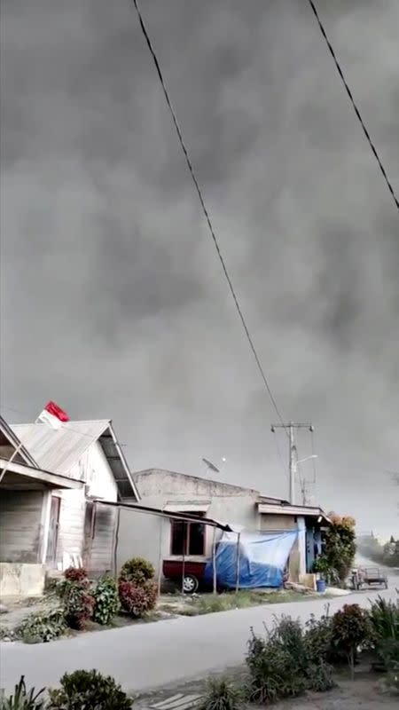 Sinabung volcano spews volcanic ash during eruption in Karo, North Sumatra province, Indonesia