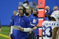 Indianapolis Colts head coach Frank Reich watches from the sidelines during the first half of an NFL football game against the Detroit Lions, Sunday, Nov. 1, 2020, in Detroit. (AP Photo/Duane Burleson)