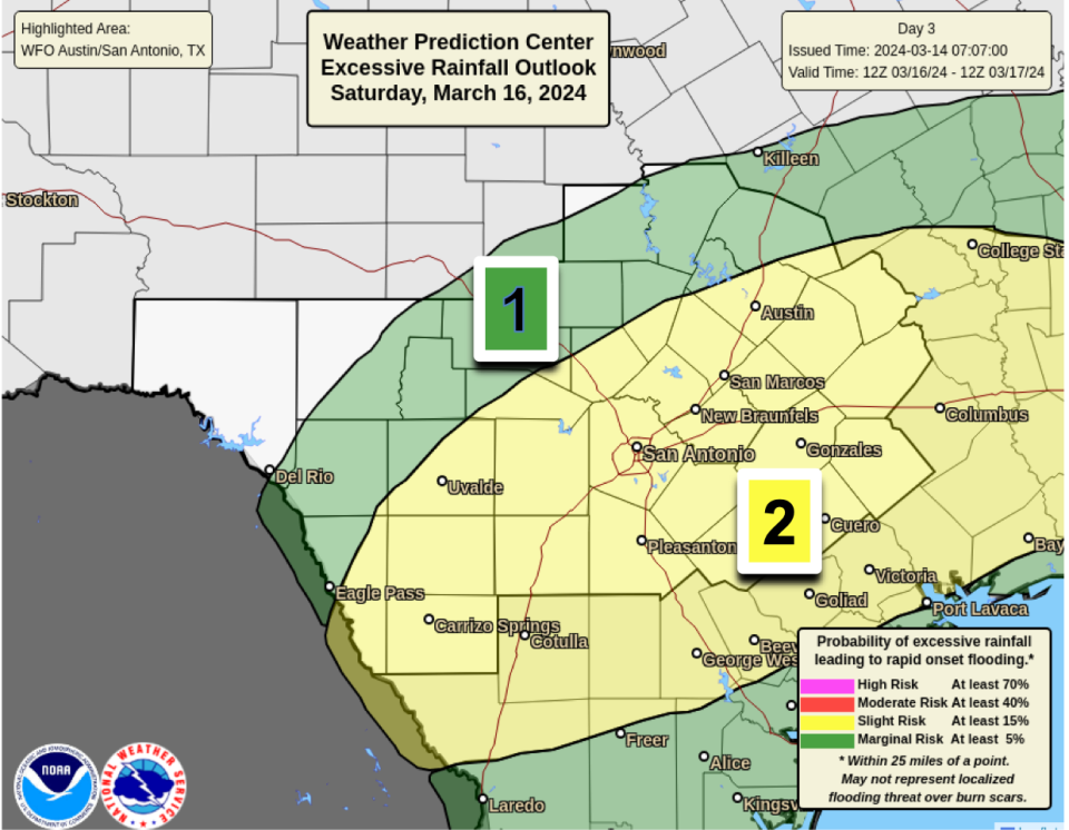 Austin currently faces a level 2, or "slight risk" of heavy rain leading to rapid onset flooding on Friday and Saturday.