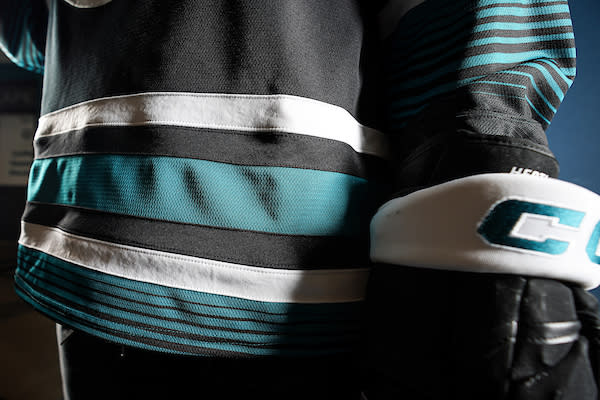 The Sharks' new Cali Fin jersey. (Photo by Kavin Mistry/San Jose Sharks)