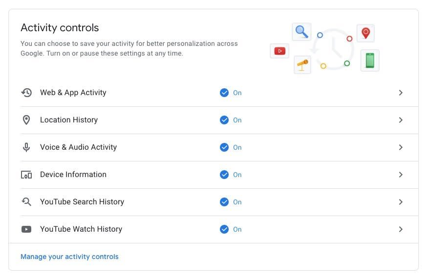 You can control the kind of data Google saves about you from here.