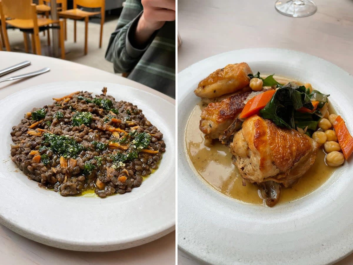 The large plates, lentils and braised chicken, left a little to be desired (Lilly Subbotin)