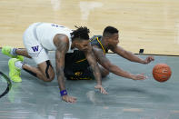 Washington's Nate Roberts, left, and Baylor's Mark Vital scramble for the ball during the second half of an NCAA college basketball game Sunday, Nov. 29, 2020, in Las Vegas. (AP Photo/John Locher)