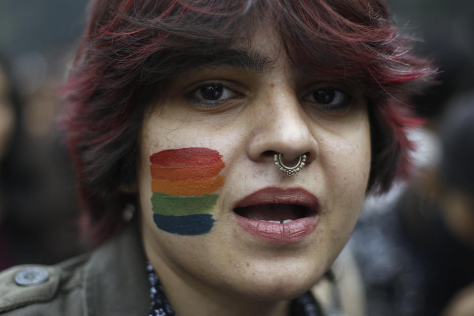 A participant of the Delhi Queer Pride Parade poses for a photograph during the march in New Delhi, India, Sunday, Nov. 26, 2023. This annual event comes as India's top court refused to legalize same-sex marriages in an October ruling that disappointed campaigners for LGBTQ+ rights in the world's most populous country. (AP Photo/Dinesh Joshi)