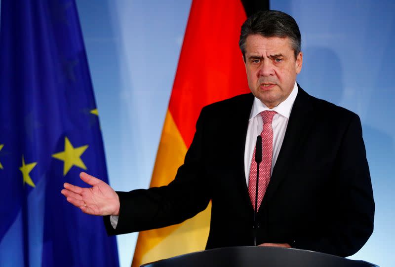 FILE PHOTO: German Foreign Minister Sigmar Gabriel gestures after a meeting with his counterpart from Bosnia and Herzegovina, Igor Crnadak, in Berlin