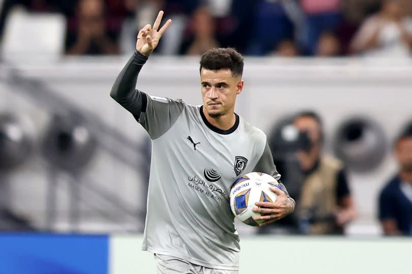 Philippe Coutinho of Al Duhail celebrates after scoring goal against  Al-Nassr during AFC Champions League match between Al Duhail and Al-Nassr at Khalifa International Stadium on November 7, 2023 in Doha, Qatar.