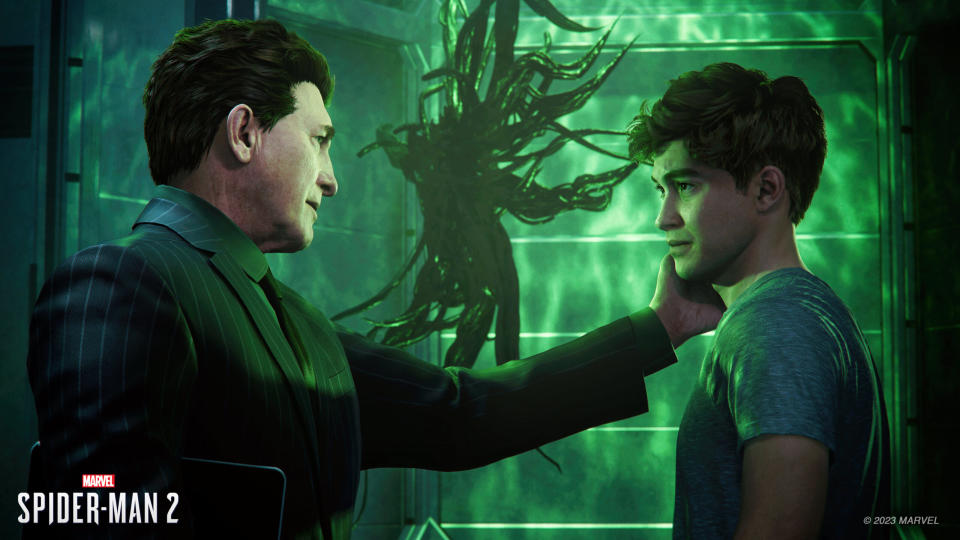 Norman and Harry Osborne in a scene from Spider-Man 2. (Courtesy PlayStation)