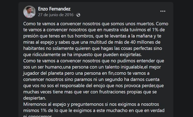 La carta que Enzo Fernández le escribió a Messi cuando tenía 15 años