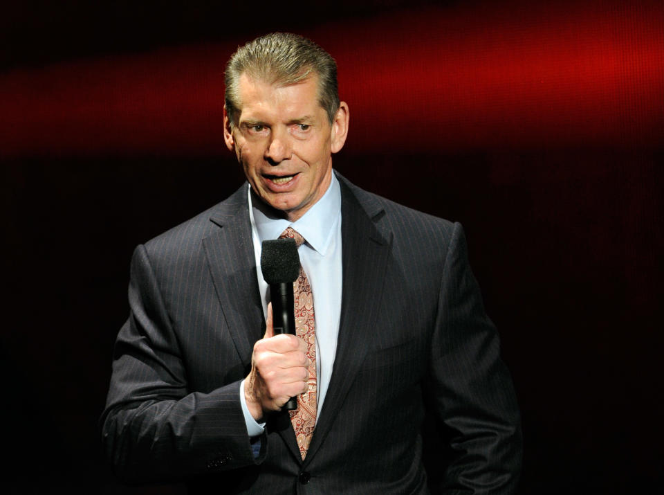 LAS VEGAS, NV – JANUARY 8: WWE Chairman and CEO Vince McMahon speaks at a press conference to announce the WWE Network at the 2014 International CES at the Encore Theater at the Wynn Las Vegas on January 8, 2014 in Las Vegas, Nevada.  The network will launch on February 24, 2014 as the first 24/7 streaming network, offering both scheduled programming and video on demand.  The $9.99/month subscription will include access to all 12 of WWE's live PPV events each year.  CES, the world's largest annual consumer technology trade show, runs through Jan. 10 and is expected to feature 3,200 exhibitors showcasing their latest products and services to about 150,000 attendees.  (Photo by Ethan Miller/Getty Images)