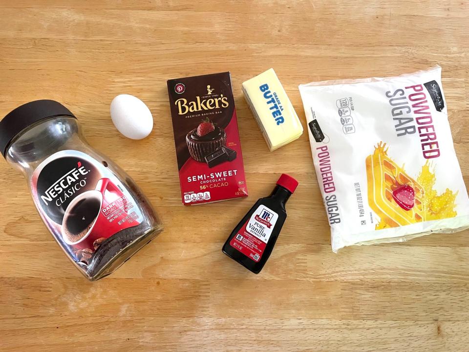 Ingredients for the frosting for Ina Garten Beatty's Chocolate Cake