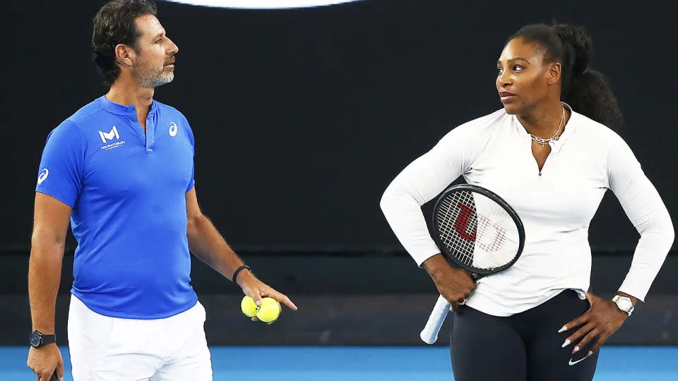 Pictured left to right, Patrick Mouratoglou and Serena Williams at the Australian Open in 2020.