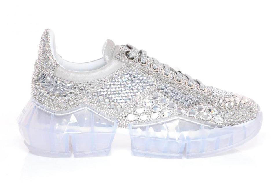 Crystal Shimmer Suede Low Top Trainers with Crystal Details (Jimmy Choo )