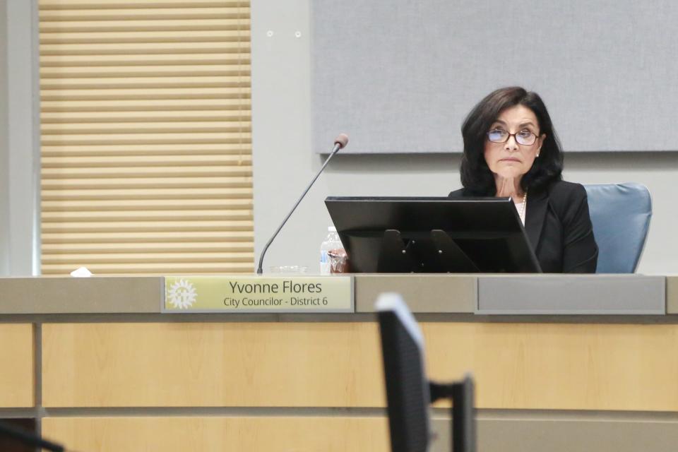 Las Cruces City Councilor Yvonne Flores hears public comments during a meeting on July 19, 2021.