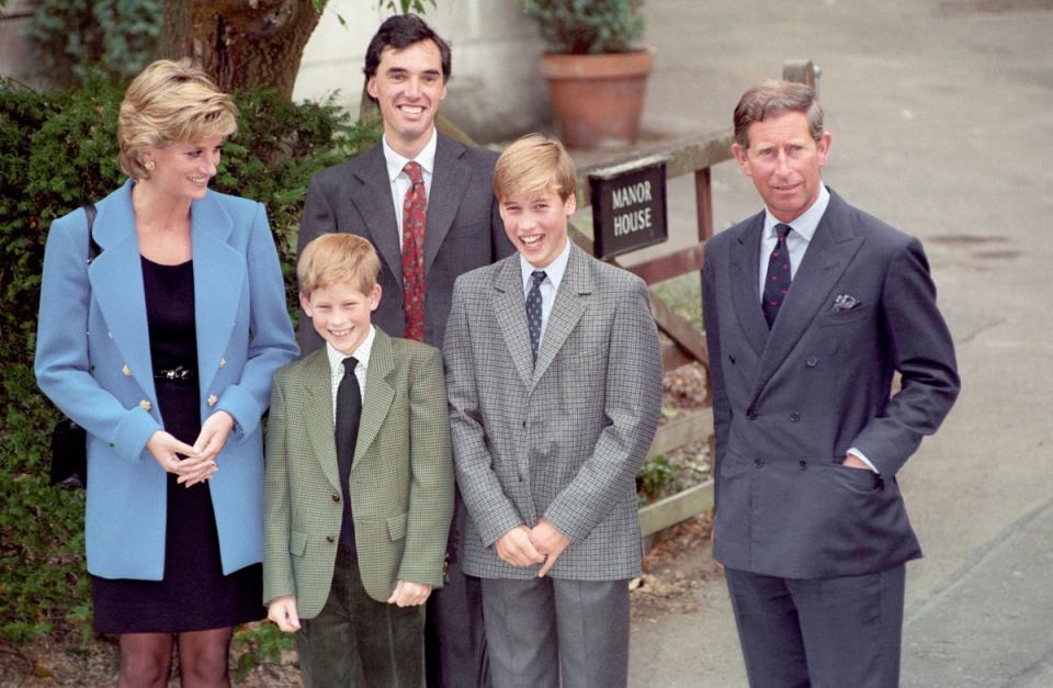 The Prince and Princess of Wales with their sons, Princes William and Harry, on William’s first day at Eton (Stefan Rousseau/PA) (PA Archive)