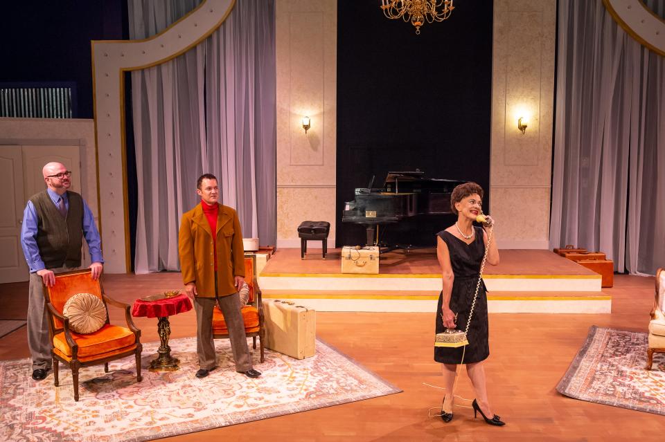 Jacob Miller as Anthony, Joshua Gibson-Roark as Mickey and Jo Smith as Judy Garland perform in the Amarillo Little Theatre production of "End of the Rainbow."