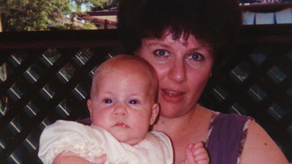 Kathleen Folbigg with her baby daughter Sarah at her naming ceremony. Sarah died 30 Aug 1993 - crime NSW murder manslaughter -  Mother Kathleen 35, was found guilty 21/5/03 of murdering of her four children over ten years - child victims Caleb, Laura and Patrick