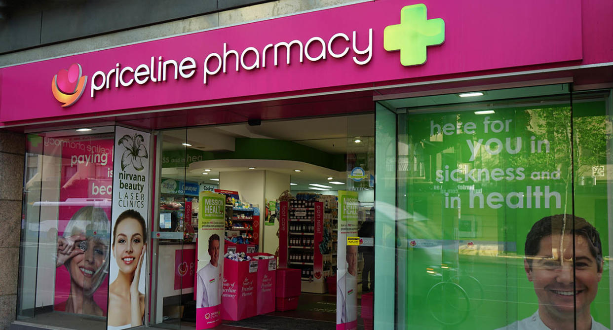 A picture of the outside of a Priceline pharmacy on Oxford St in Sydney.