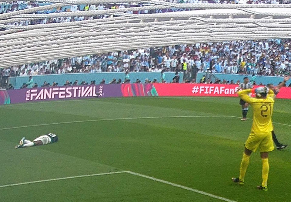 Mohammed Al-Owais, pictured here after colliding with Yasser Al-Shahrani.