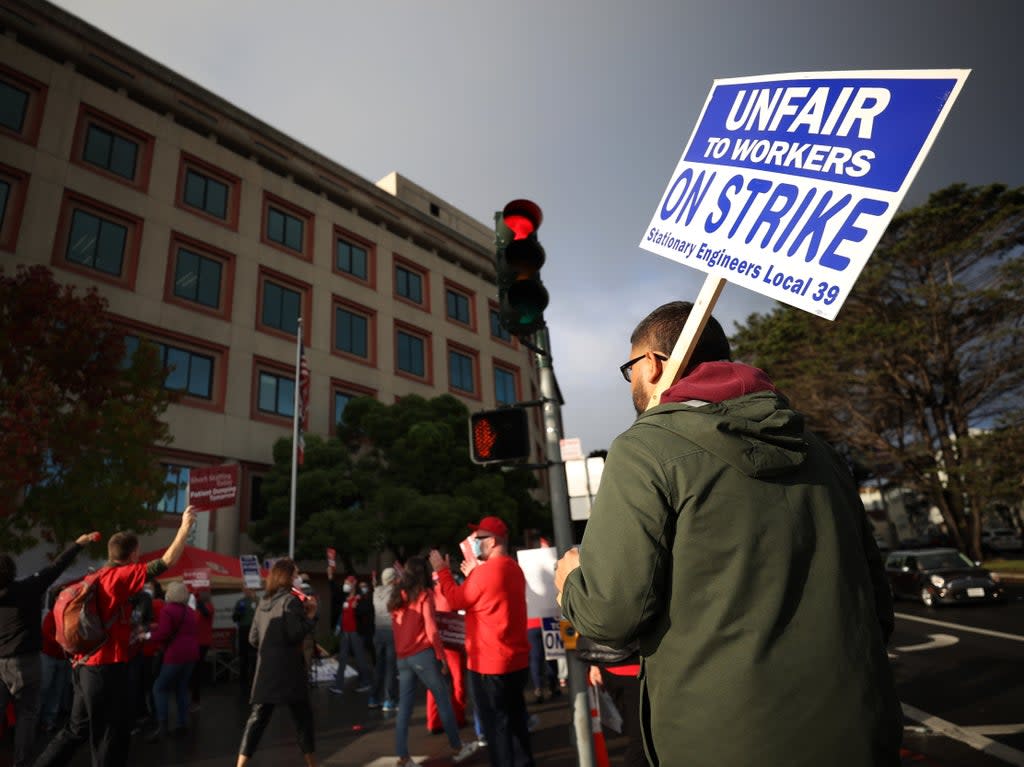 Kaiser Permanente health workers in San Francisco were among many across the US to be emboldened to industrial action amid the ongoing labour shortage (Justin Sullivan/Getty Images)