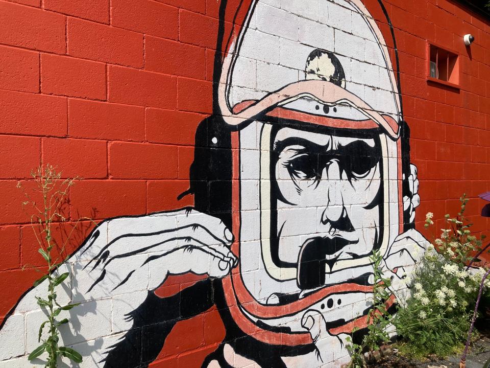 A mural conveys an outer-space vibe outside The S.P.A.C.E. Gallery on Pine Street in Burlington on Aug. 3, 2023.