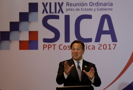 Panama's President Juan Carlos Varela speaks during a meeting of the Central American Integration System (SICA), in San Jose, Costa Rica June 29, 2017. REUTERS/Juan Carlos Ulate